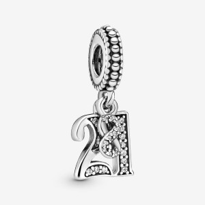 Pandora 21st Celebration Dangle Charm Sterling Silver | 347OXWCKZ