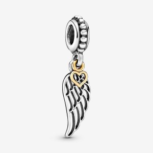 Pandora Angel Wing and Heart Dangle Charm Two-tone | 093PMKTEX