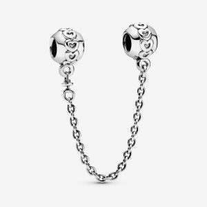 Pandora Band of Hearts Safety Chain Charm Sterling Silver | 860JXYFEV