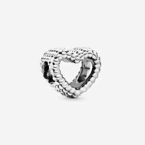 Pandora Beaded Open Heart Charm Sterling Silver | 983EBODUM