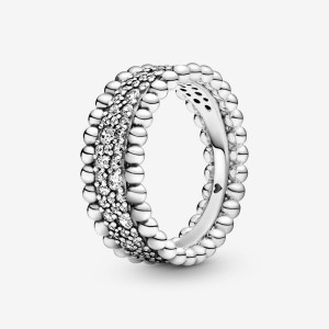 Pandora Beaded Pavé Band Ring Sterling Silver | 689KNUMXH