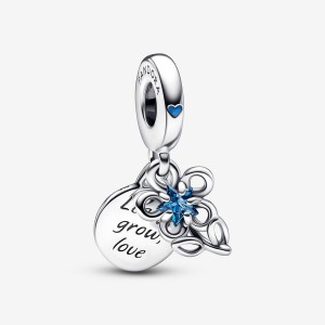 Pandora Blooming Flower Double Dangle Charm Sterling Silver | 847BEQHRU