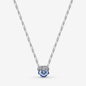 Pandora Blue Pansy Flower Pendant Necklace Sterling Silver | 235IAFWRS