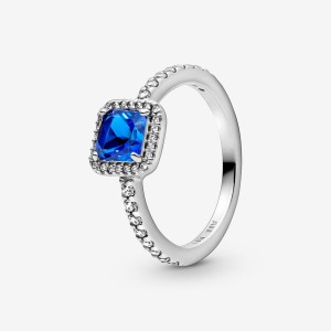 Pandora Blue Square Sparkle Halo Ring Sterling Silver | 157ZMNLFX