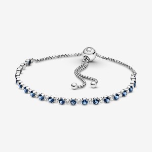 Pandora Blue and Clear Sparkle Slider Bracelet Sterling Silver | 031RPMZBS