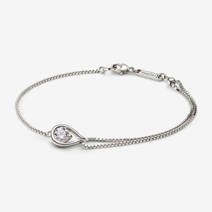 Pandora Brilliance Lab-created 0.50 ct tw Diamond Double Chain Bracelet White Gold | 910JWIHKB