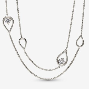 Pandora Brilliance Lab-created 0.50 ct tw Diamond Long Pendant Necklace White Gold | 037CMENJW