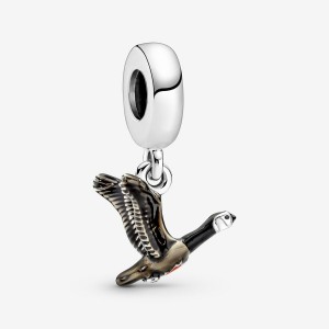 Pandora Canadian Goose & Maple Leaf Dangle Charm Sterling Silver | 382NTZPYR