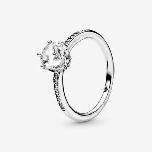 Pandora Clear Sparkling Crown Solitaire Ring Sterling Silver | 028TCZVXN