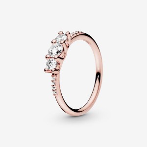 Pandora Clear Three-Stone Ring Rose Gold-plated Ring | 089YBJSWR