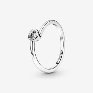 Pandora Clear Tilted Heart Solitaire Ring Sterling Silver | 387OHKQCI