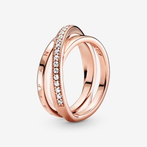 Pandora Crossover Pavé Triple Band Ring Rose Gold Plated | 876BWEUPM