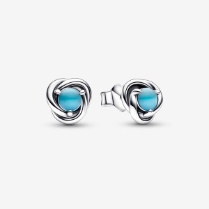 Pandora December Turquoise Blue Eternity Circle Stud Earrings Sterling Silver | 217NQCRYX