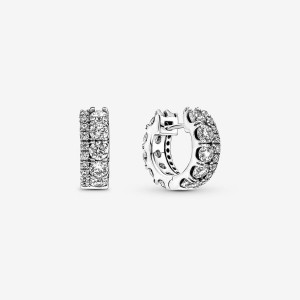 Pandora Double Band Pavé Hoop Earrings Sterling Silver | 423VEWLTN