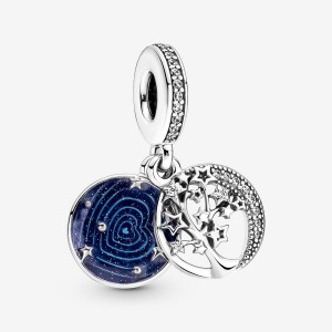 Pandora Double Dangle Tree & Galaxy Moon Charm Sterling Silver | 157HAVSTU