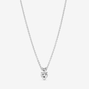 Pandora Double Heart Pendant Sparkling Collier Necklace Sterling Silver | 012BXVYFN