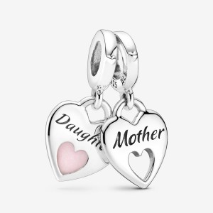 Pandora Double Heart Split Dangle Charm Sterling Silver | 124HTWQRO