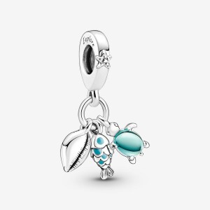 Pandora Fish, Sea Turtle & Conch Triple Dangle Charm Sterling Silver | 904VHLCND