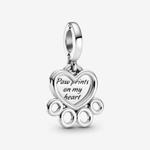 Pandora Hearts & Paw Print Dangle Charm Sterling Silver | 706WMESKG