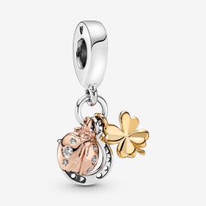 Pandora Horseshoe, Clover & Ladybird Dangle Charm Tri-tone | 032ITDQFL