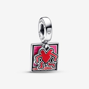 Pandora Keith Haring™ x Walking Heart Double Dangle Charm Sterling Silver | 259ZUCNWP