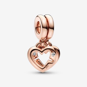 Pandora Linked Sister Hearts Split Dangle Charm Rose Gold Plated | 285FDWGLO