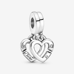 Pandora Linked Sister Hearts Split Dangle Charm Sterling Silver | 326XLVOGP