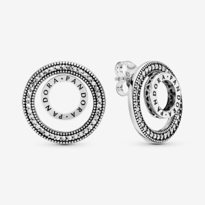 Pandora Logo Circle Stud Earrings Sterling Silver | 746TVKPAN