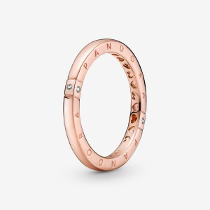 Pandora Logo & Hearts Ring Rose Gold Plated | 493ZCLDEX