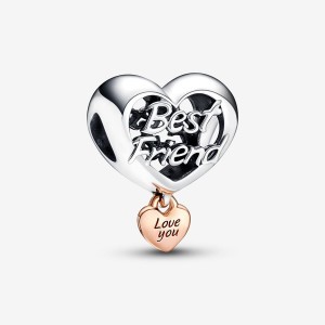 Pandora Love You Best Friend Heart Charm Two-tone | 347HZSJGQ