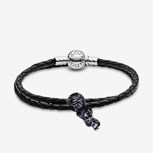 Pandora Marvel Black Panther Leather Bracelet Set | 237FCXRTJ