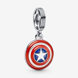 Pandora Marvel The Avengers Captain America Shield Dangle Charm Sterling Silver | 581EJXMYV