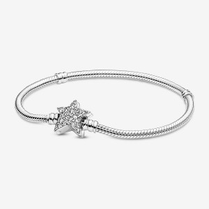 Pandora Moments Asymmetric Star Clasp Snake Chain Bracelet Sterling Silver | 391DTEIOZ