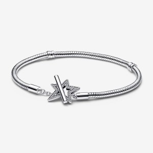 Pandora Moments Asymmetric Star T-bar Snake Chain Bracelet Sterling Silver | 267WZQOPL