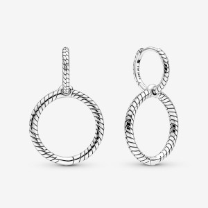 Pandora Moments Charm Double Hoop Earrings Sterling Silver | 479FOHYCX