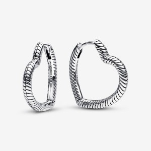 Pandora Moments Heart Charm Hoop Earrings Sterling Silver | 430MZAQYO