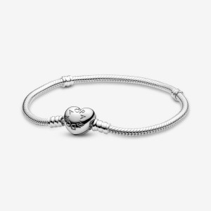 Pandora Moments Heart Clasp Snake Chain Bracelet Sterling Silver | 617PWSYIU