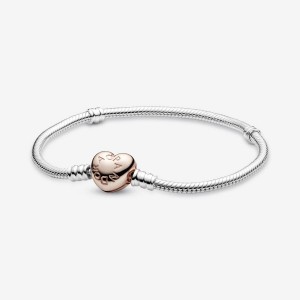 Pandora Moments Heart Clasp Snake Chain Bracelet Two-tone | 536PHNACV