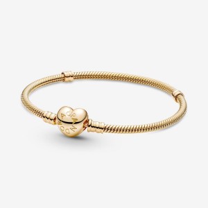 Pandora Moments Heart Clasp Snake Chain Bracelet Gold | 987LXDPRN