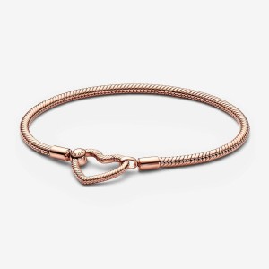 Pandora Moments Heart Closure Snake Chain Bracelet Rose Gold Plated | 981BNZIHC