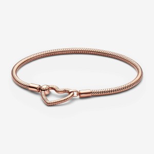 Pandora Moments Heart Closure Snake Chain Bracelet Rose Gold Plated | 073KPBXSF