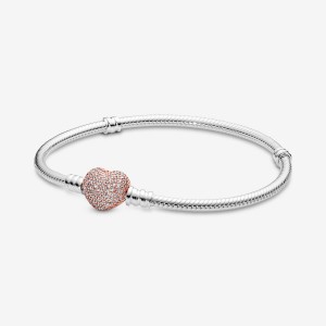 Pandora Moments Pavé Heart Clasp Snake Chain Bracelet Two-tone | 480CMXOQB