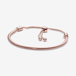 Pandora Moments Snake Chain Slider Bracelet Rose Gold Plated | 763USCGPR