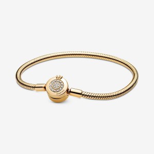 Pandora Moments Sparkling Crown O Snake Chain Bracelet Gold Plated | 570XSJORT