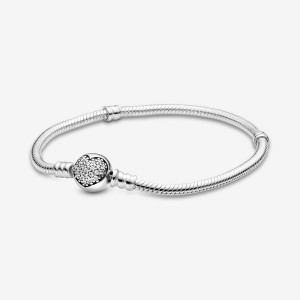 Pandora Moments Sparkling Heart Clasp Snake Chain Bracelet Sterling Silver | 402LAPBOQ