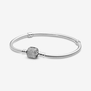 Pandora Moments Sparkling Pavé Clasp Snake Chain Bracelet Sterling Silver | 694UTWNLC