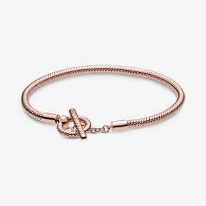 Pandora Moments T-Bar Snake Chain Bracelet Rose Gold Plated | 692ZRYDKA