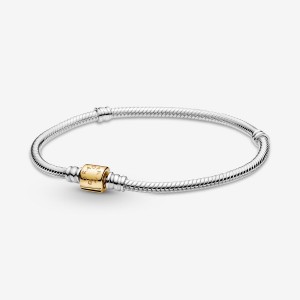 Pandora Moments Two-tone Barrel Clasp Snake Chain Bracelet Two-tone | 129UZSJVL