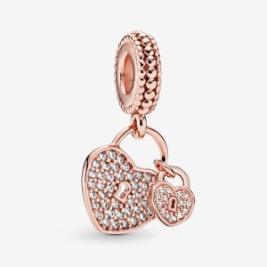 Pandora Pavé Heart Padlocks Dangle Charm Rose Gold Plated | 092EAQHTR