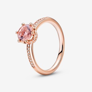 Pandora Pink Sparkling Crown Solitaire Ring Rose Gold Plated | 136OGJDVY